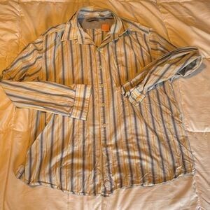 Blue and Yellow Striped Blue Surf Button-Up Shirt